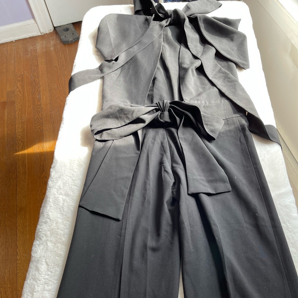 Rare Jayne Dann Black backless pussy bow jumpsuit size 6 / UK10